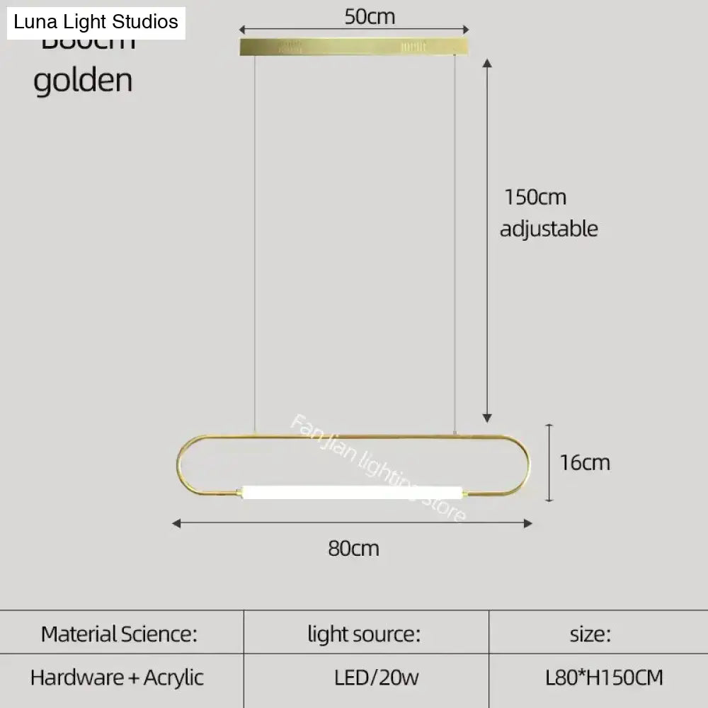 DecorBites™ nordic minimalist bar pendant light with a sleek golden rectangular frame and integrated led strip