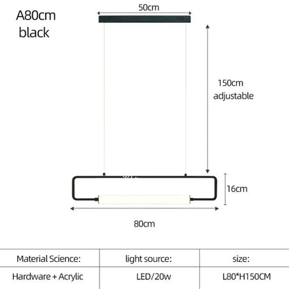 Black a80cm adjustable led pendant light with sleek hardware and acrylic design for nordic minimalist bar hanging