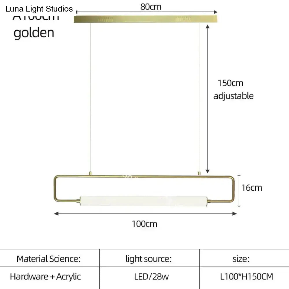 DecorBites™ nordic minimalist bar pendant light with golden metal frame and white acrylic diffuser rectangular design