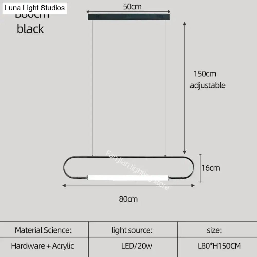 Black minimalist led pendant light with sleek elongated oval frame and adjustable hanging length for nordic minimalist bar