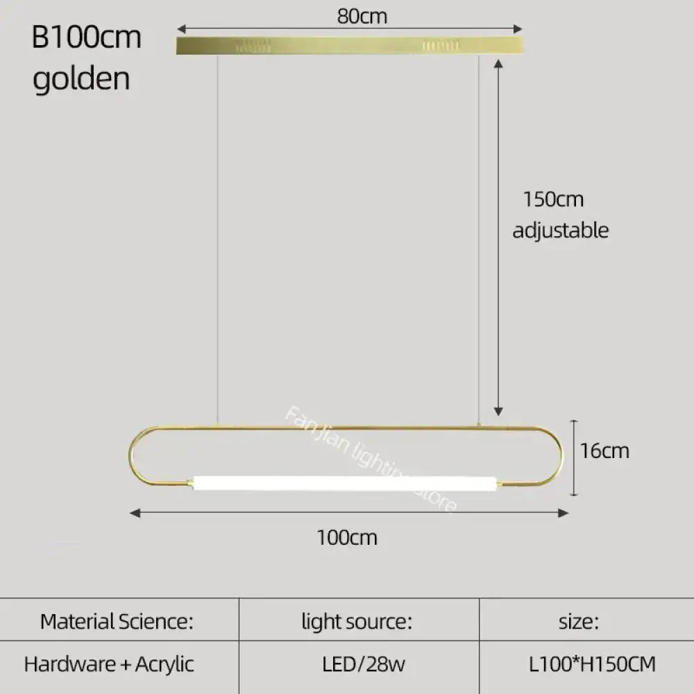 Golden b100cm adjustable led pendant light with sleek hardware and acrylic materials for nordic minimalist bar hanging use