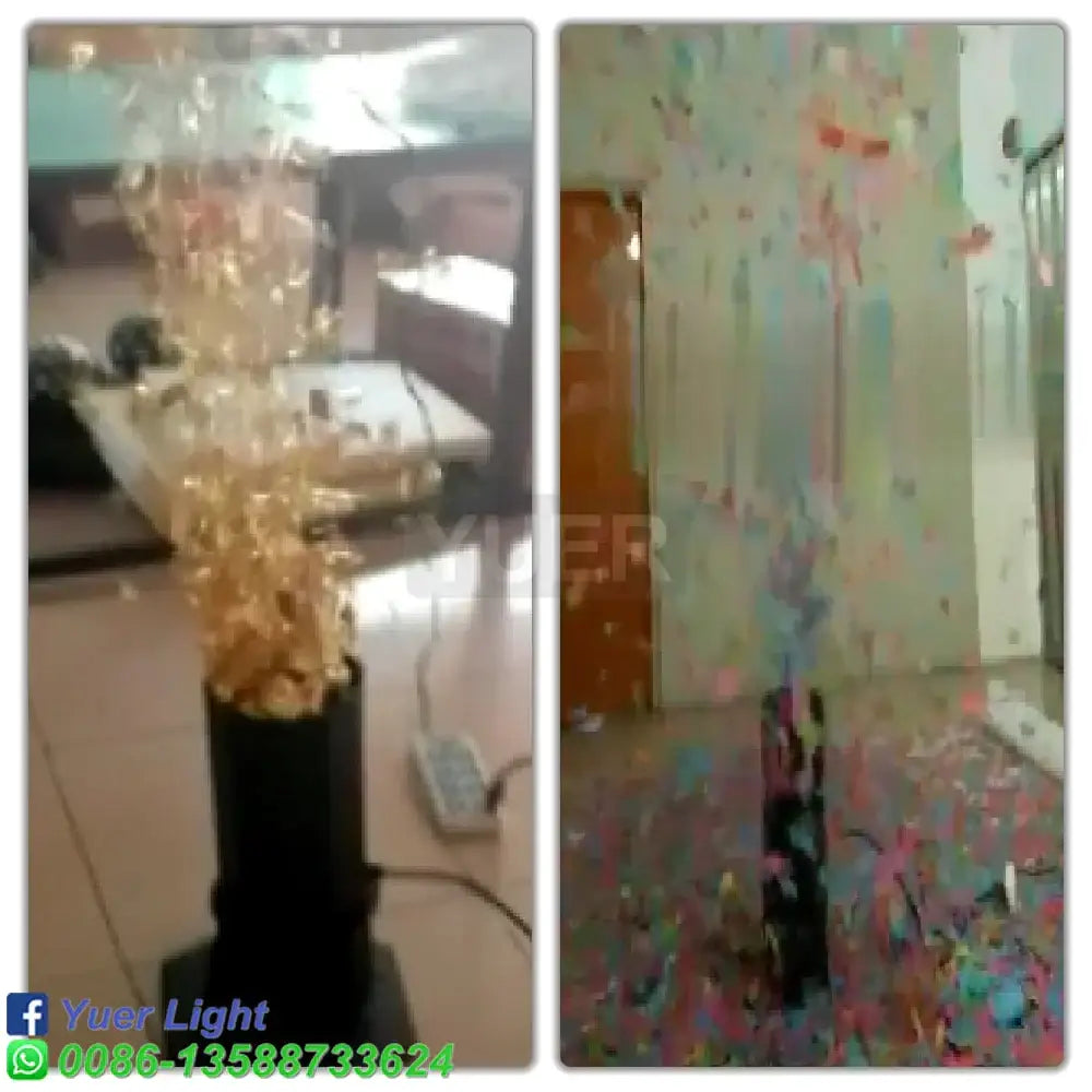 Modern black octagonal rgb confetti cannon with 1500w rgb confetti and a golden glittering confetti cannon black base
