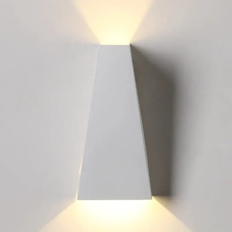 Modern black and off-white led wall lamp with sleek angular design emits warm ambient light for bedroom decorbites dual head