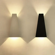 Two minimalist black and off-white led wall lamps with sleek geometric design emit warm glow for bedroom decorbites dual head