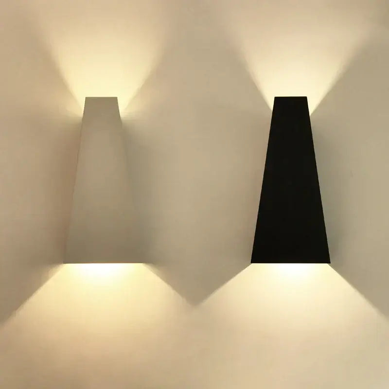 Two minimalist black and off-white led wall lamps with sleek geometric design emit warm glow for bedroom decorbites dual head