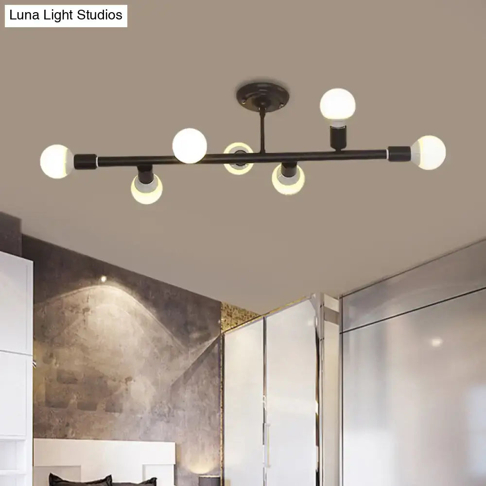 Decorbites™ modern black finish open bulb island light with six white glass spherical bulbs in metal ceiling fixture