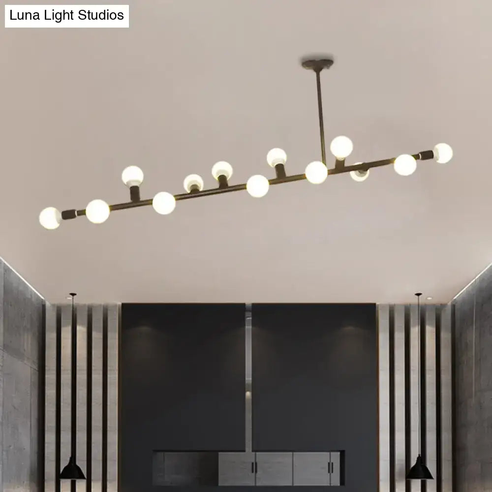 DecorBites modern black finish open bulb island light with 7 metal lights and evenly spaced spherical white bulbs