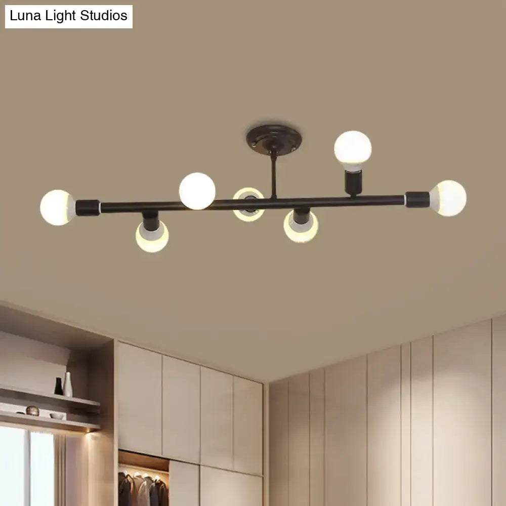 Decorbites modern black open bulb island light with black finish metal frame and five white spherical glass bulbs ceiling fixture