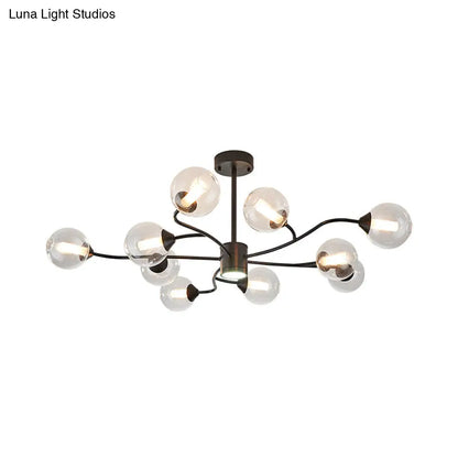 Lámpara de araña moderna negra con forma de esfera y pantallas de cristal transparente - Lámpara colgante de 10 luces para sala de estar