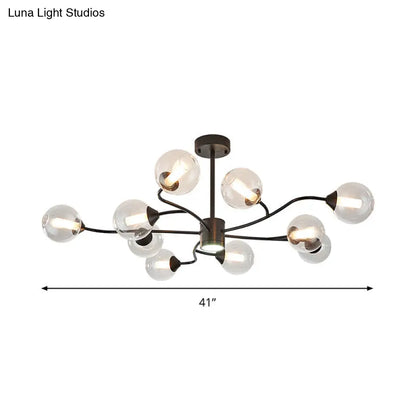Lámpara de araña moderna negra con forma de esfera y pantallas de cristal transparente - Lámpara colgante de 10 luces para sala de estar