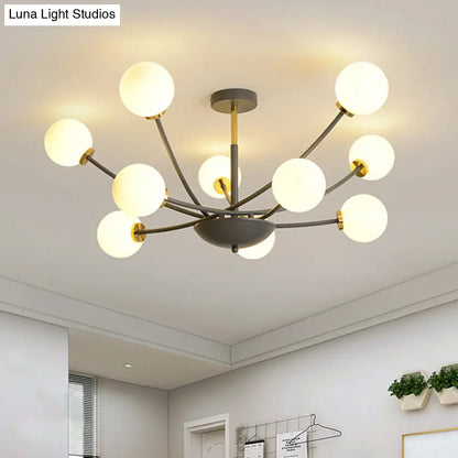 DecorBites™ DecorBites™ Modern Black Orb Semi Flushmount Light with 10 Bulbs & White Glass – LED Sputnik Ceiling Mount