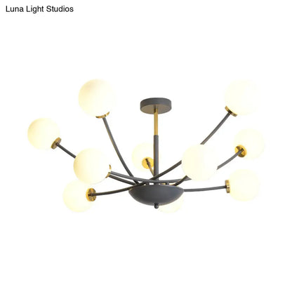 DecorBites™ DecorBites™ Modern Black Orb Semi Flushmount Light with 10 Bulbs & White Glass – LED Sputnik Ceiling Mount