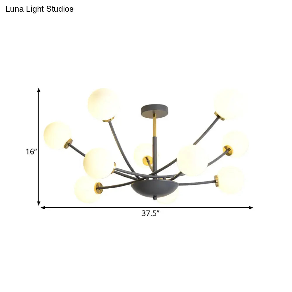 DecorBites™ DecorBites™ Modern Black Orb Semi Flushmount Light with 10 Bulbs & White Glass – LED Sputnik Ceiling Mount