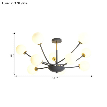 DecorBites™ DecorBites™ Modern Black Orb Semi Flushmount Light with 10 Bulbs & White Glass – LED Sputnik Ceiling Mount