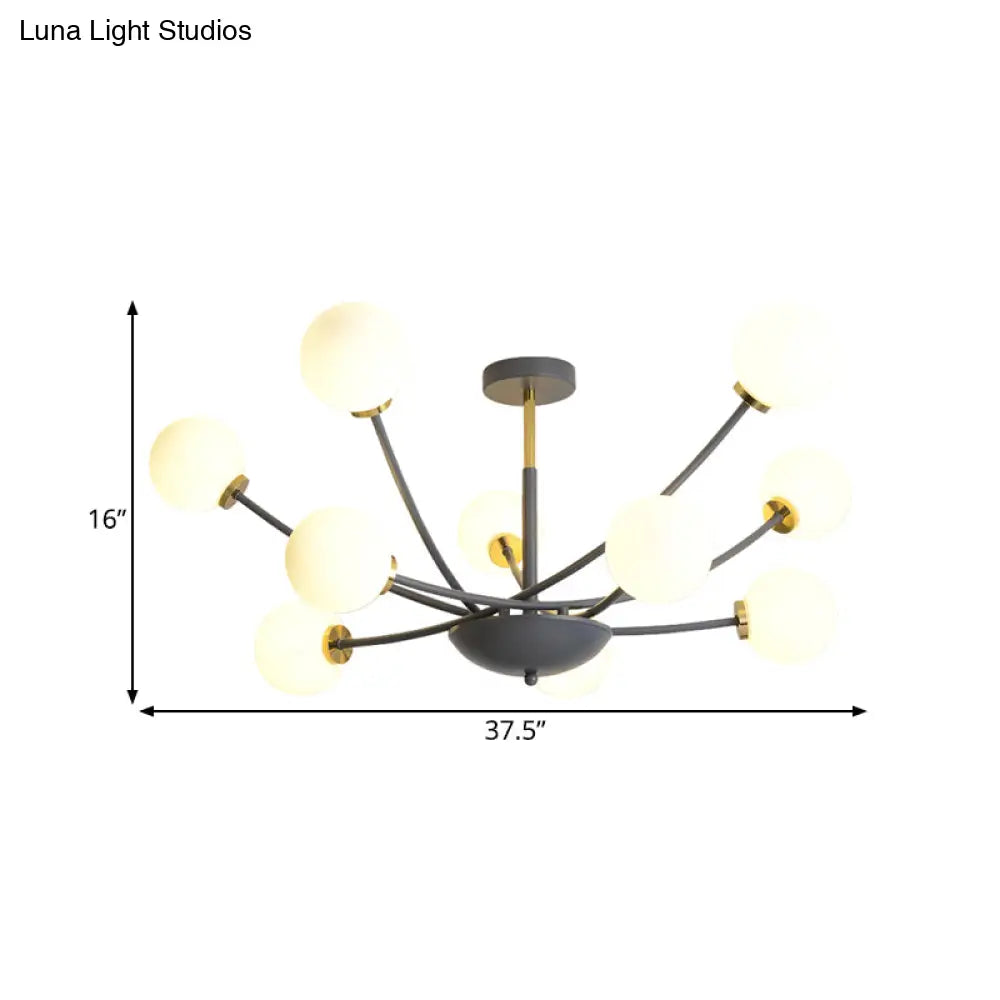 DecorBites™ DecorBites™ Modern Black Orb Semi Flushmount Light with 10 Bulbs & White Glass – LED Sputnik Ceiling Mount