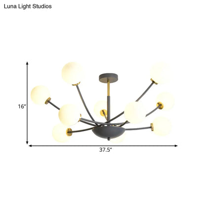 DecorBites™ DecorBites™ Modern Black Orb Semi Flushmount Light with 10 Bulbs & White Glass – LED Sputnik Ceiling Mount