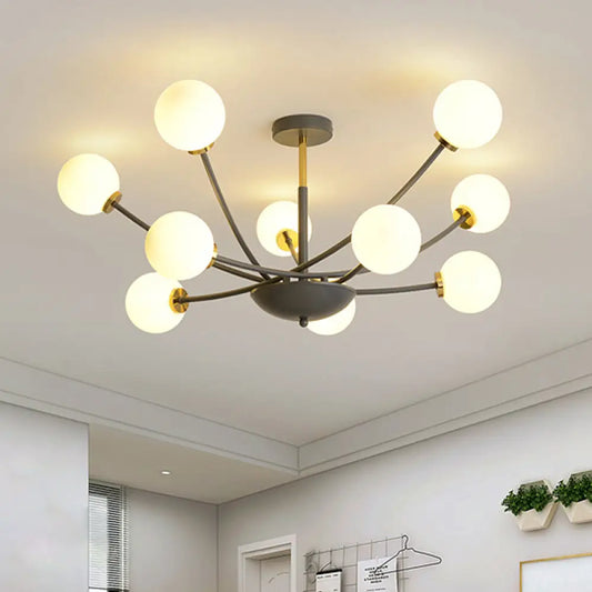 DecorBites™ DecorBites™ Modern Black Orb Semi Flushmount Light with 10 Bulbs & White Glass – LED Sputnik Ceiling Mount