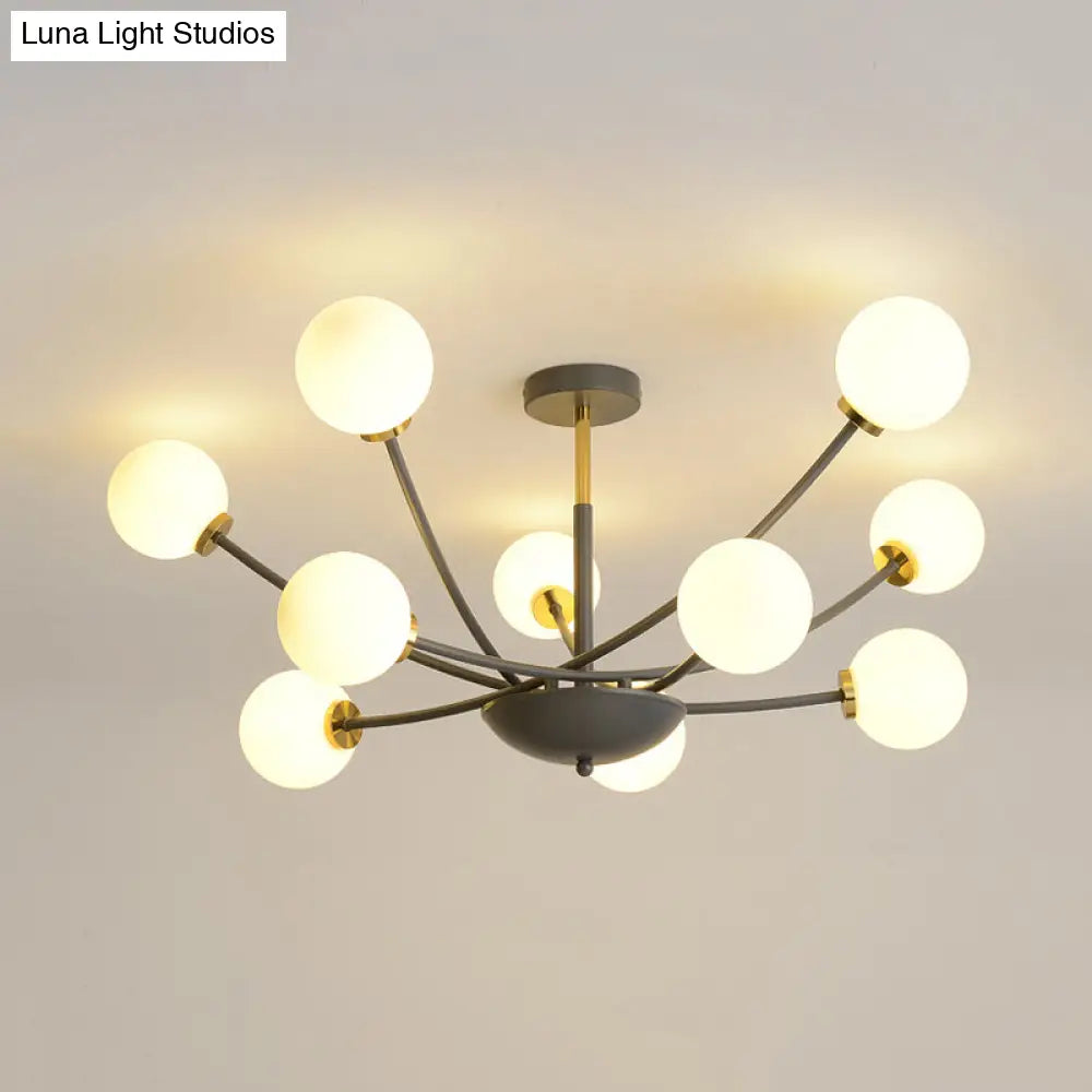 DecorBites™ DecorBites™ Modern Black Orb Semi Flushmount Light with 10 Bulbs & White Glass – LED Sputnik Ceiling Mount