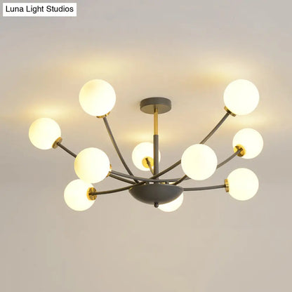 DecorBites™ DecorBites™ Modern Black Orb Semi Flushmount Light with 10 Bulbs & White Glass – LED Sputnik Ceiling Mount