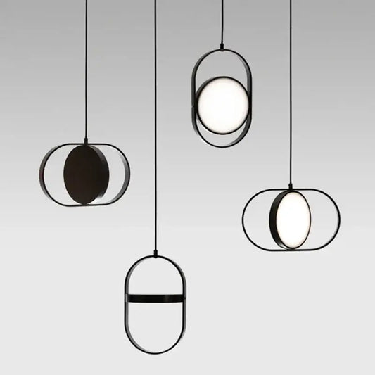 Modern black oval metal pendant light with sleek oval frames and glowing bulbs decorbites adjustable angle pendant