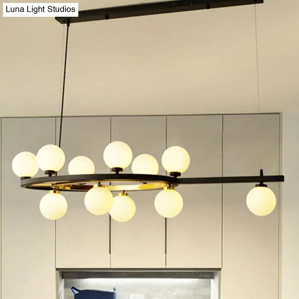 Modern black oval hanging light fixture chandelier with frosted glass globe bulbs for dining room lighting