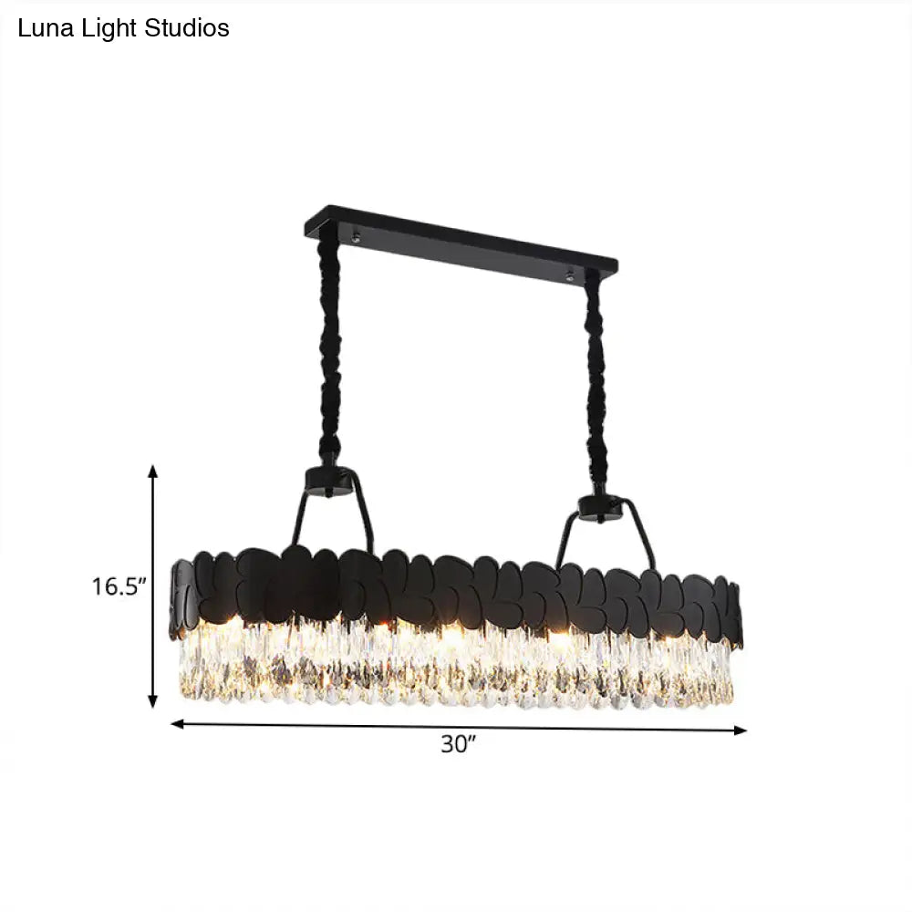 DecorBites™ Modern Black Oval Island Chandelier with Clear Crystal Blocks - 8 Heads, Ideal for Dining Room