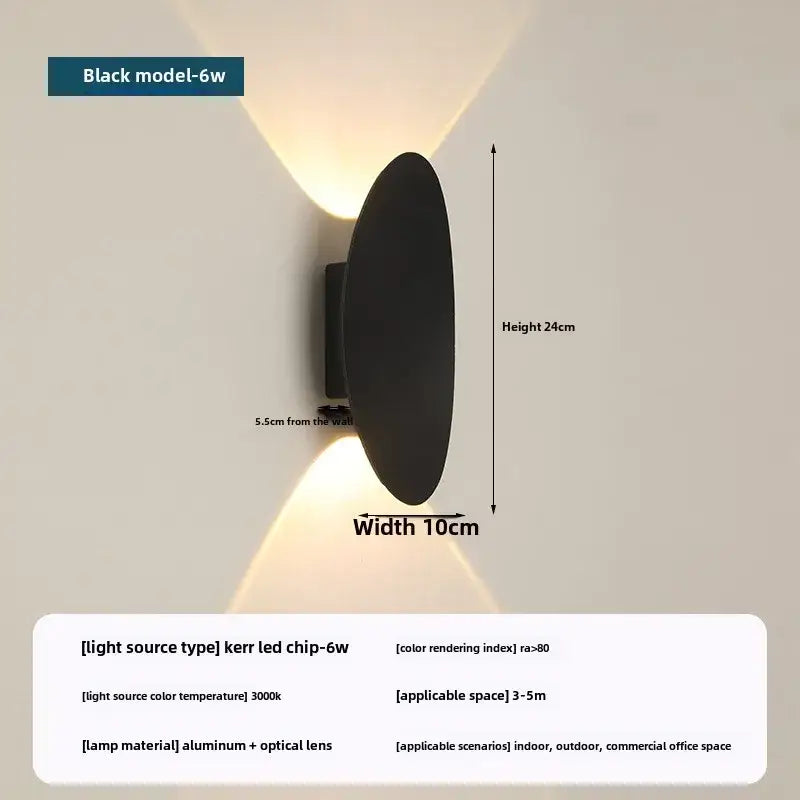 Modern black oval led outdoor porch wall light with aluminum body and warm white decorbites led outdoor illumination