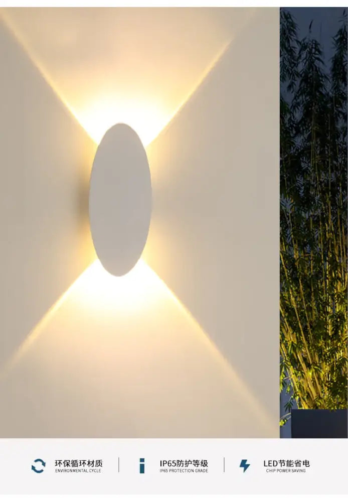 Modern black oval led outdoor porch wall light with sleek minimalist design casting warm angular light patterns decorbites led outdoor