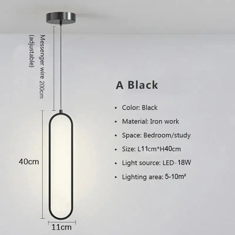 Modern black ironwork pendant light with sleek oval design and energy efficient led bulbs for dining room use
