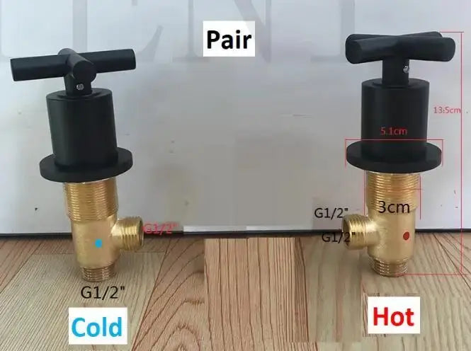 Modern black painting water control valve bathroom mixing tap with black and brass cold and hot faucet handles g1/2 connection