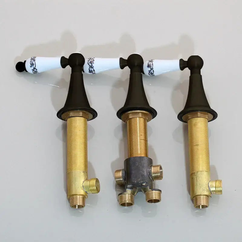 Modern black painting bathroom mixing tap with water control valve featuring brass handles and ceramic knobs