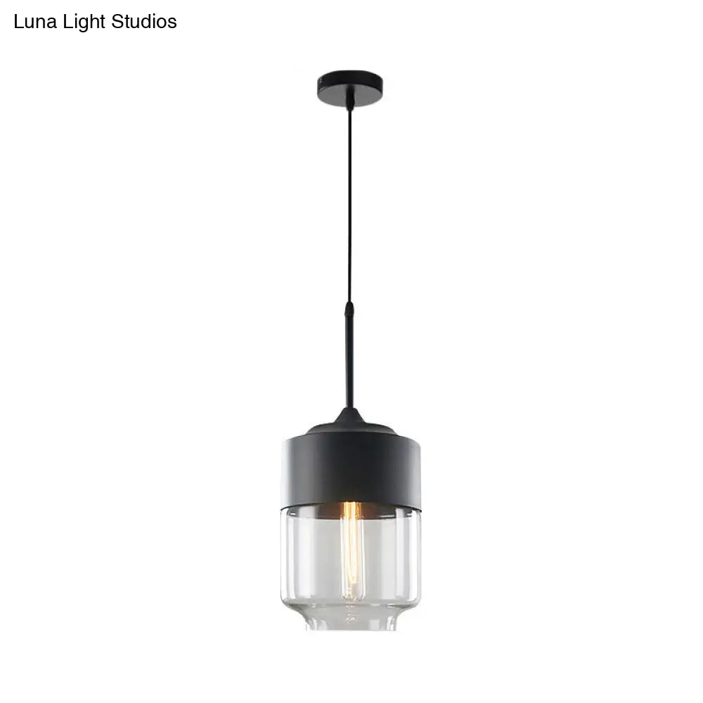 Modern Black Pendant Light Fixture with Clear Glass Cylinder/Mason Jar Design - Perfect for Table Lighting