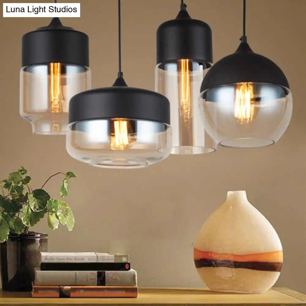 Modern Black Pendant Light Fixture with Clear Glass Cylinder/Mason Jar Design - Perfect for Table Lighting