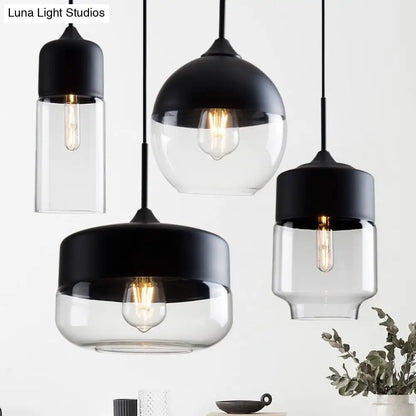 Modern Black Pendant Light Fixture with Clear Glass Cylinder/Mason Jar Design - Perfect for Table Lighting