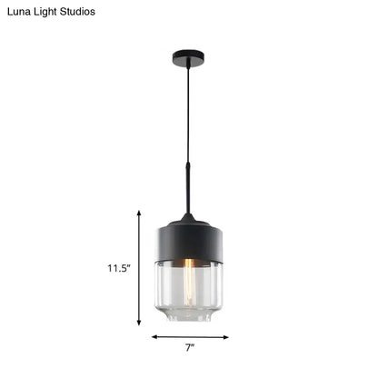 Modern Black Pendant Light Fixture with Clear Glass Cylinder/Mason Jar Design - Perfect for Table Lighting