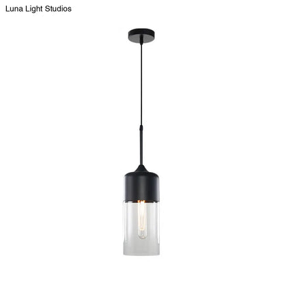 Modern Black Pendant Light Fixture with Clear Glass Cylinder/Mason Jar Design - Perfect for Table Lighting