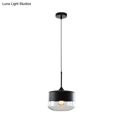 Modern Black Pendant Light Fixture with Clear Glass Cylinder/Mason Jar Design - Perfect for Table Lighting