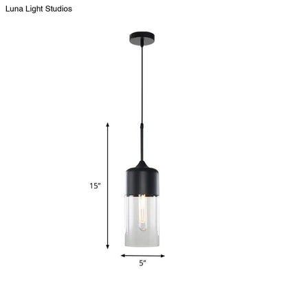 Modern Black Pendant Light Fixture with Clear Glass Cylinder/Mason Jar Design - Perfect for Table Lighting