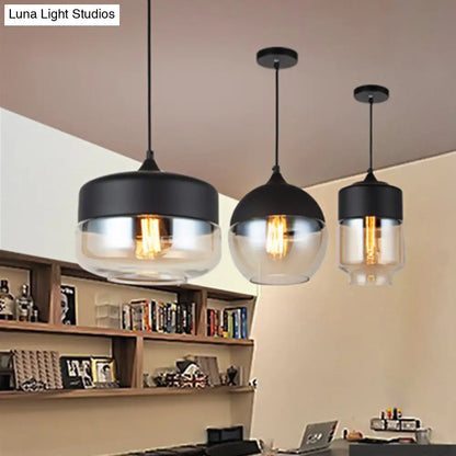 Modern Black Pendant Light Fixture with Clear Glass Cylinder/Mason Jar Design - Perfect for Table Lighting