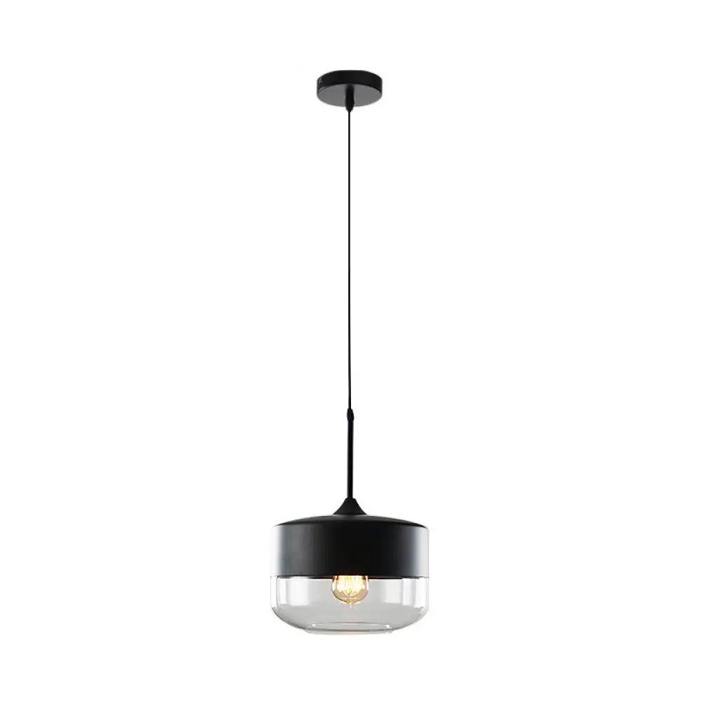 Modern Black Pendant Light Fixture with Clear Glass Cylinder/Mason Jar Design - Perfect for Table Lighting