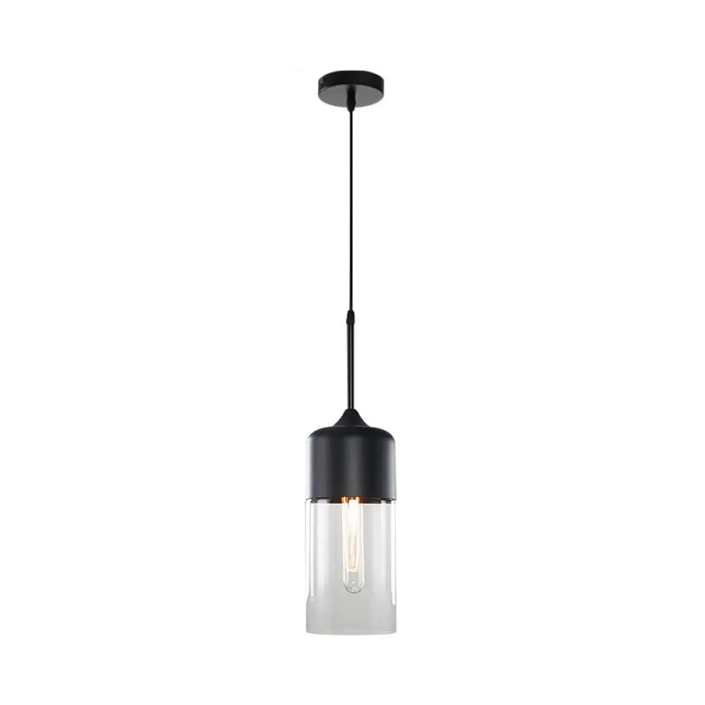 Modern Black Pendant Light Fixture with Clear Glass Cylinder/Mason Jar Design - Perfect for Table Lighting