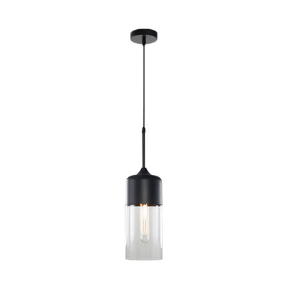 Modern Black Pendant Light Fixture with Clear Glass Cylinder/Mason Jar Design - Perfect for Table Lighting