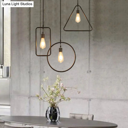 Modern Black Pendant Light Fixture with Iron Flower/Square/Round Frame - Ceiling Lamp over Table