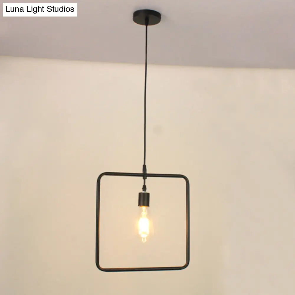 Modern Black Pendant Light Fixture with Iron Flower/Square/Round Frame - Ceiling Lamp over Table