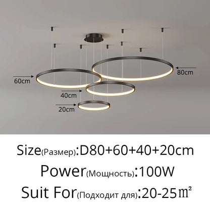 Modern Black Pendant Light for Living Room - Dimmable - Black 20 40 60 80cm / Warm white No Remote - Chandelier
