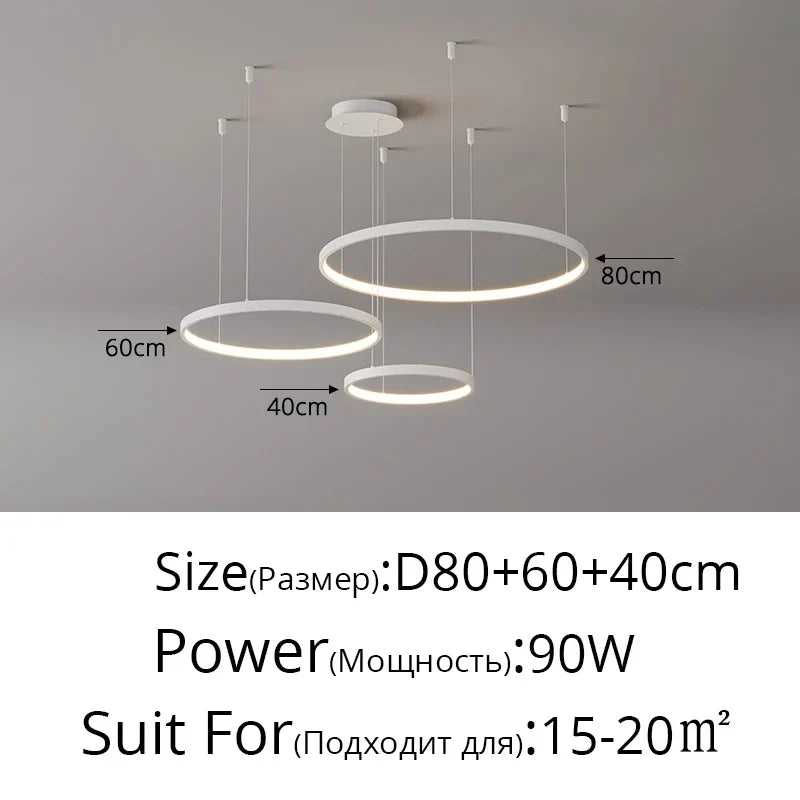 Modern Black Pendant Light for Living Room - Dimmable - White 40 60 80cm / Warm white No Remote - Chandelier