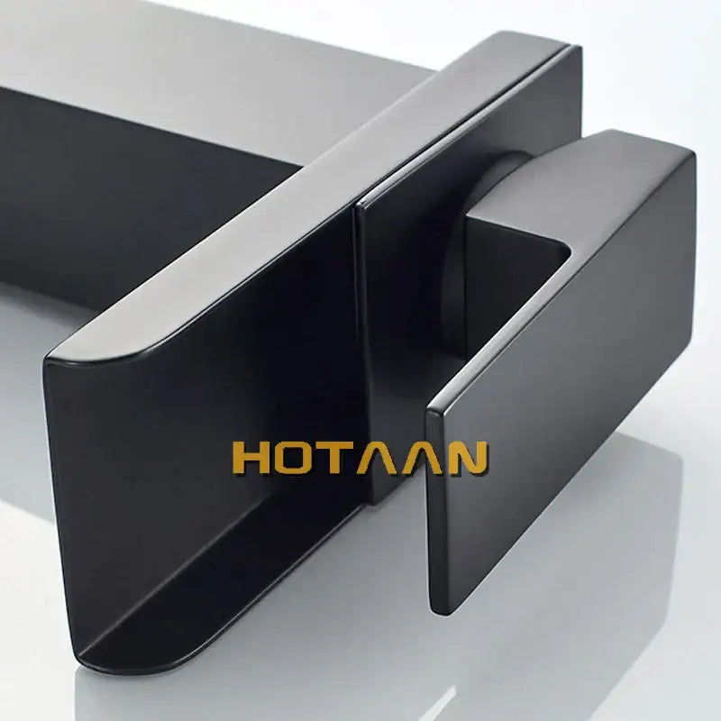 Modern black plated brass waterfall faucet with matte finish and sleek square design for bathroom sink mixer