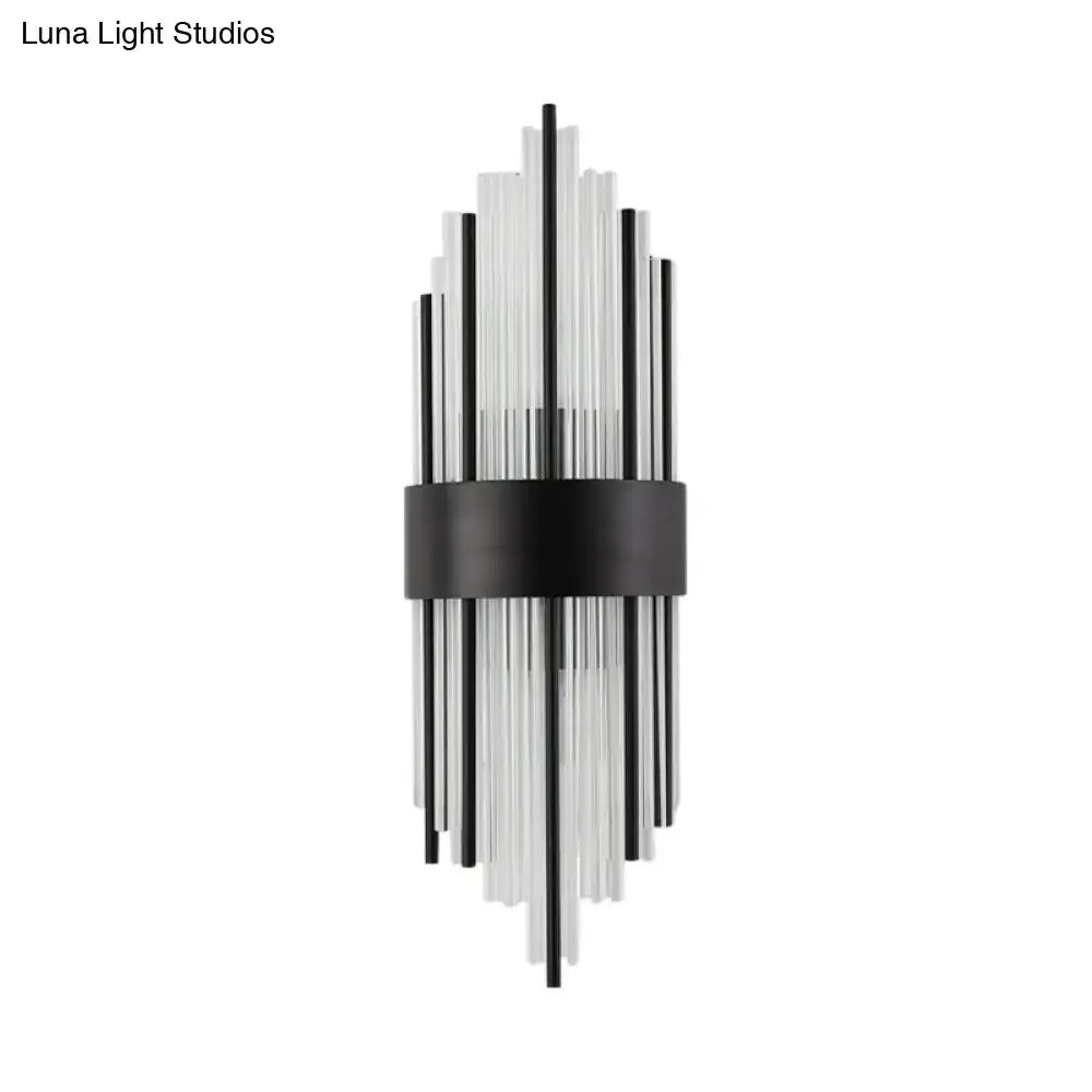 Modern black prism crystal wall light with clear glass and sleek radial design for living room sconce lighting