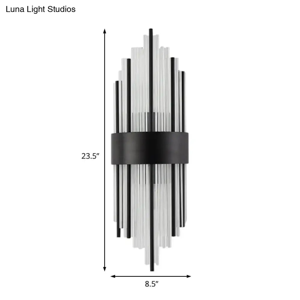 Modern black prism crystal wall light with clear glass and sleek radial design for living room sconce lighting