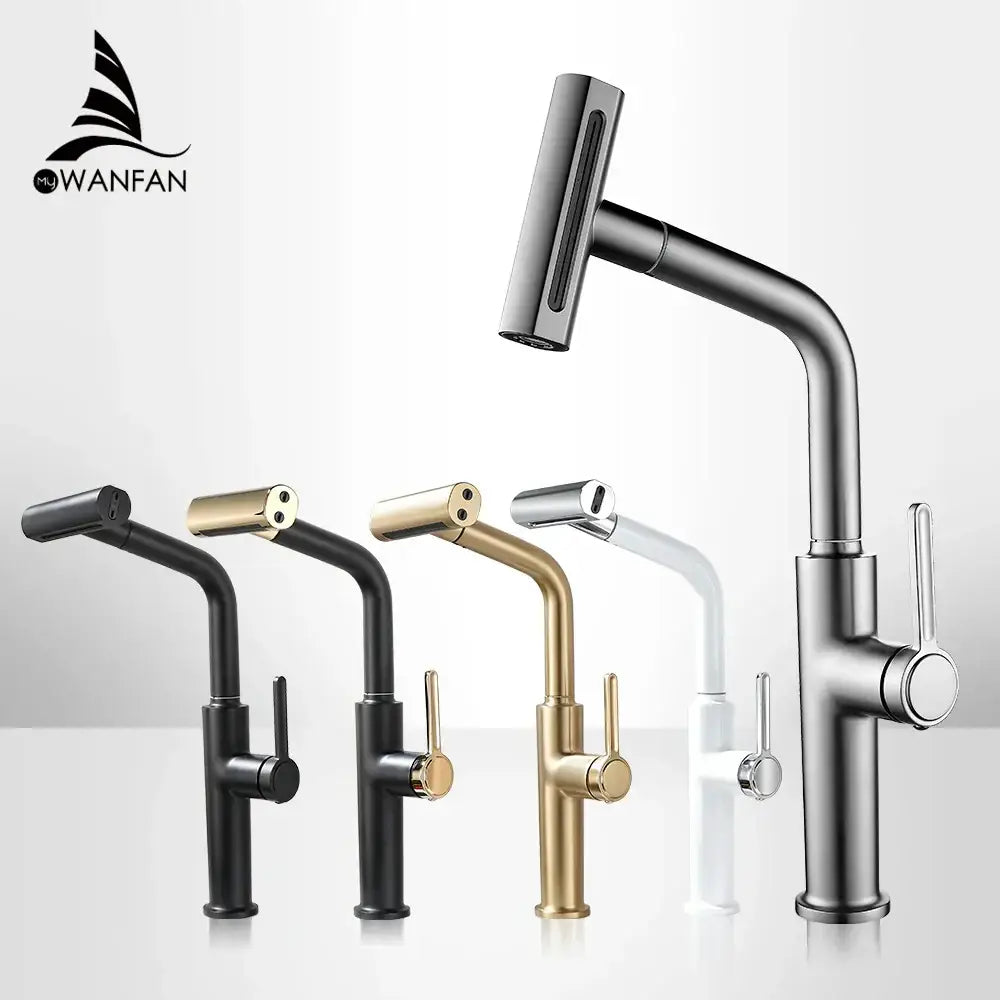Modern black pull out kitchen faucet with sleek curved spout and waterfall stream sprayer by decorbites black pull